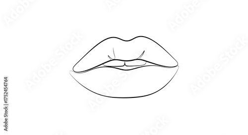 Minimalistic outline drawing of lips with visible teeth on white background
