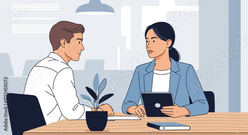 Business Meeting Between Two Professionals Discussing Work.