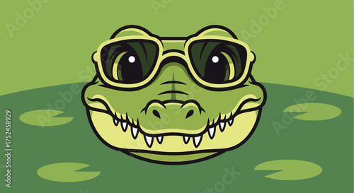Cool Cartoon Alligator Wearing Sunglasses in a Swamp.