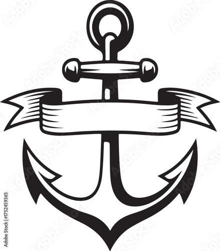 Nautical Anchor With Ribbon Banner Emblem Vector Art maritime ocean