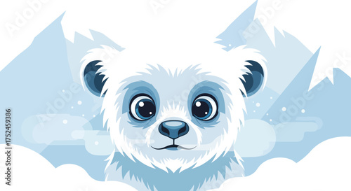 Cute Polar Bear Cub in Snowy Arctic Landscape.