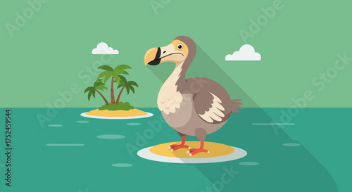 Dodo Bird Standing on a Small Island in the Ocean.