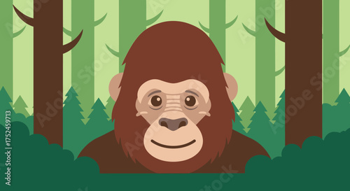 Gorilla Face in Forest Illustration.
