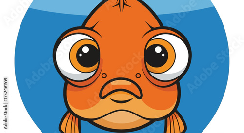 Sad Goldfish Face Close Up Cartoon Illustration.