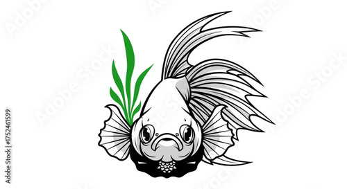 Stylized Betta Fish Illustration with Aquatic Plant.