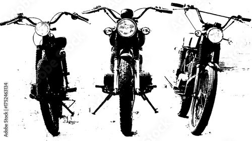 Vintage motorcycle linocut set grunge illustration for retro design