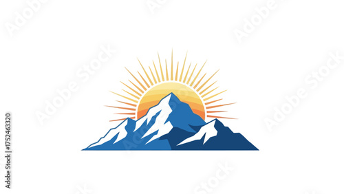 Majestic Mountain Peak Sunrise Sunset Adventure Outdoor Travel Logo Vector