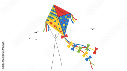 Colorful Festive Diamond Kite Flying Ribbon Streamers Outdoor Fun Vector