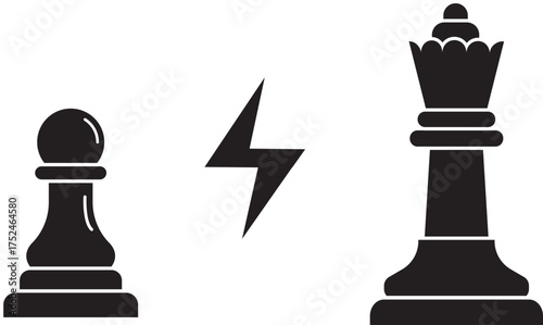 Strategic conflict between pawn and queen chess icons