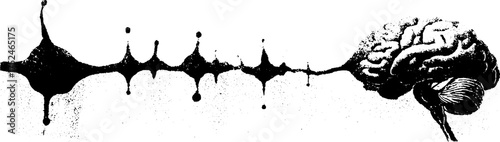 Abstract black and white grunge linocut of neuron and brain for artistic design