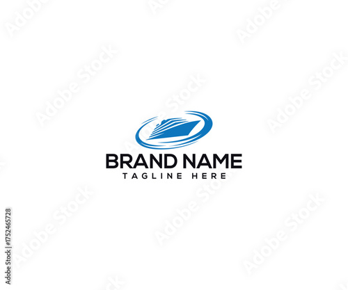 Modern Cruise Logo: A sleek, stylized cruise ship elegantly navigates within an orbital design, symbolizing voyages, travel, and exploration.