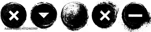 Black and white grunge linocut icons set for art and design projects