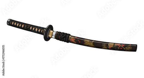Japanese Katana Sword With Ornate Handle and Decorated Scabbard
