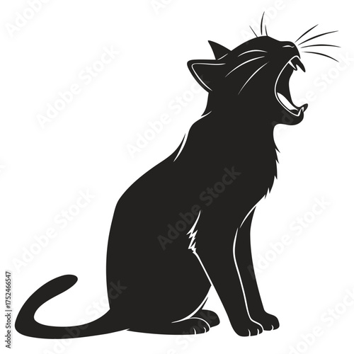 Cat yawning silhouette