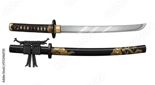 Japanese Katana Sword With Scabbard, A Traditional Samurai Weapon, Beautifully Crafted