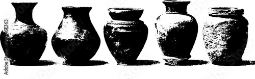 Rustic black and white linocut vase collection for vintage design