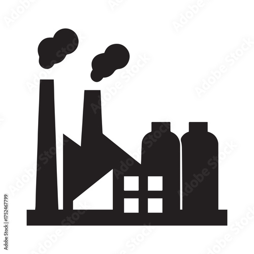 Industrial Silhouette: A stark silhouette of an industrial facility, with smokestacks emitting plumes against a plain backdrop. Evokes the essence of industry, production, and manufacturing. 