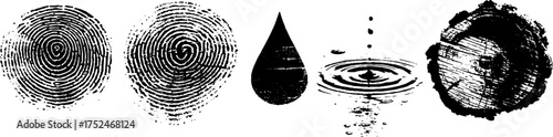 Black and white grunge stencil art of line swirl and natural textures for creative design