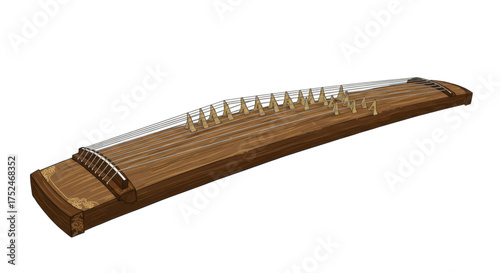 Acoustic Zither Instrument A Traditional Chinese Guzheng With Wooden Frame and Strings