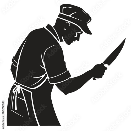 Butcher sharpening silhouette