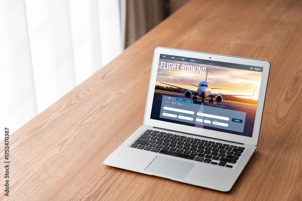 Fototapeta premium Online flight booking website provide modish reservation system . Travel technology concept .