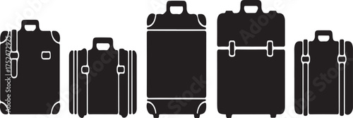 Black Silhouette Collection of Various Vintage Suitcases and Luggage travel retro