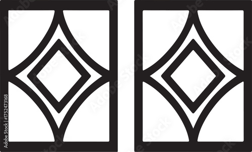 Two Black Geometric Square Frames With Diamond Shapes pattern abstract