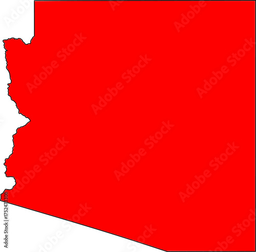 Red silhouette vector of Arizona state boundary, rendered in a solid red fill, providing a clean, minimalist, and impactful graphic representation of the Southwestern U.S. territory.

