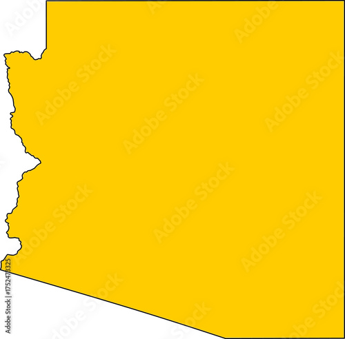 Yellow silhouette vector of Arizona state boundary, rendered in a solid yellow fill, providing a clean, minimalist, and impactful graphic representation of the Southwestern U.S. territory.

