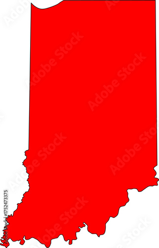 Red silhouette vector of Indiana state boundary, rendered in a solid red fill, providing a clean, minimalist, and impactful graphic representation of the Midwestern U.S. territory.

