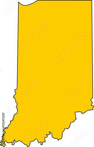 Yellow silhouette vector of Indiana state boundary, rendered in a solid yellow fill, providing a clean, minimalist, and impactful graphic representation of the Midwestern U.S. territory.


