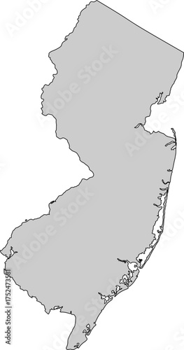 Gray silhouette vector of New Jersey state boundary, rendered in a solid gray fill, providing a clean, minimalist, and impactful graphic representation of the Mid-Atlantic U.S. territory.

