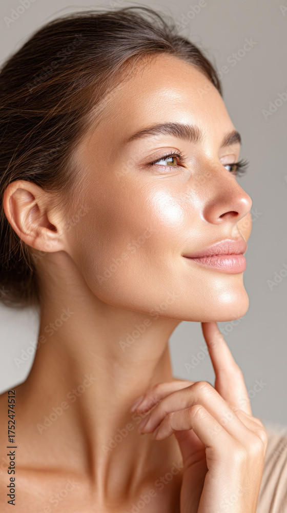 Obraz premium Skincare final touch with gentle finger highlighting for radiant glow