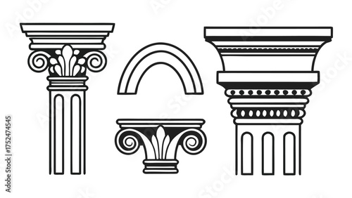 Architectural Motifs, Classical elements Blocks Design Vector Line Art Cad Drawings of structural elements, historical design, decorative motif