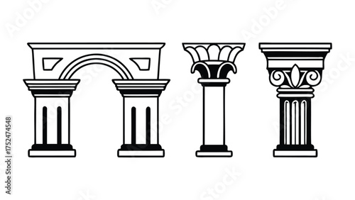Architectural Motifs, Classical elements Blocks Design Vector Line Art Cad Drawings of structural elements, historical design, decorative motif