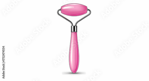 Pink face roller cosmetic tool for facial massage and skin care beauty routine, a realistic vector illustration