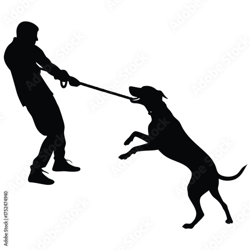 Dog playing tug of war silhouette