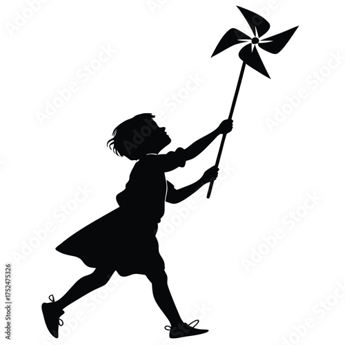 Child waving pinwheel silhouette
