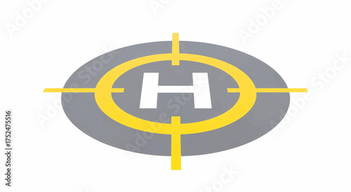 Helipad landing icon with the letter H and a circular target, a simple graphic sign for aviation and transport vector illustration