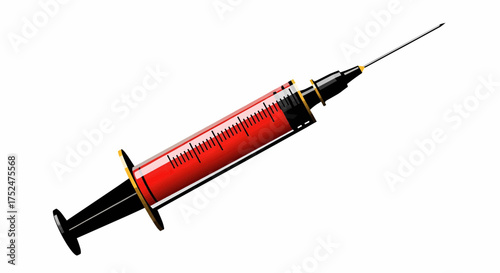 Medical syringe with red liquid for injection or blood test, isolated on a white background vector illustration