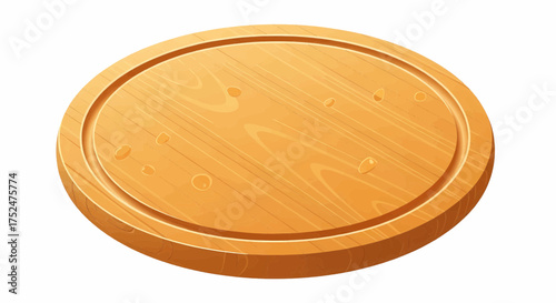 A detailed empty round wooden cutting board or pizza platter isolated on a white background, vector illustration