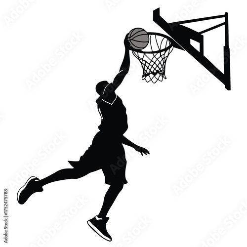 Basketball player dunking ball silhouette