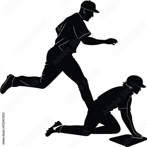 Baseball runner sliding base silhouette