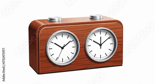 A detailed vector illustration of a classic wooden analog chess clock for game tournaments and strategic competition