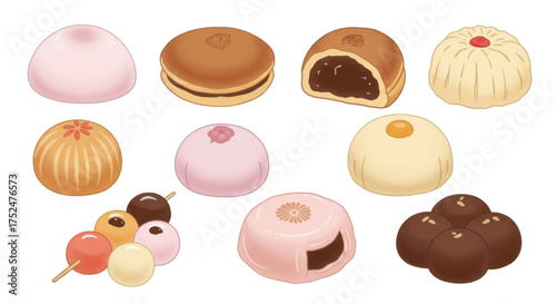 A delightful assortment of Japanese sweets, capturing the essence of traditional confectionery