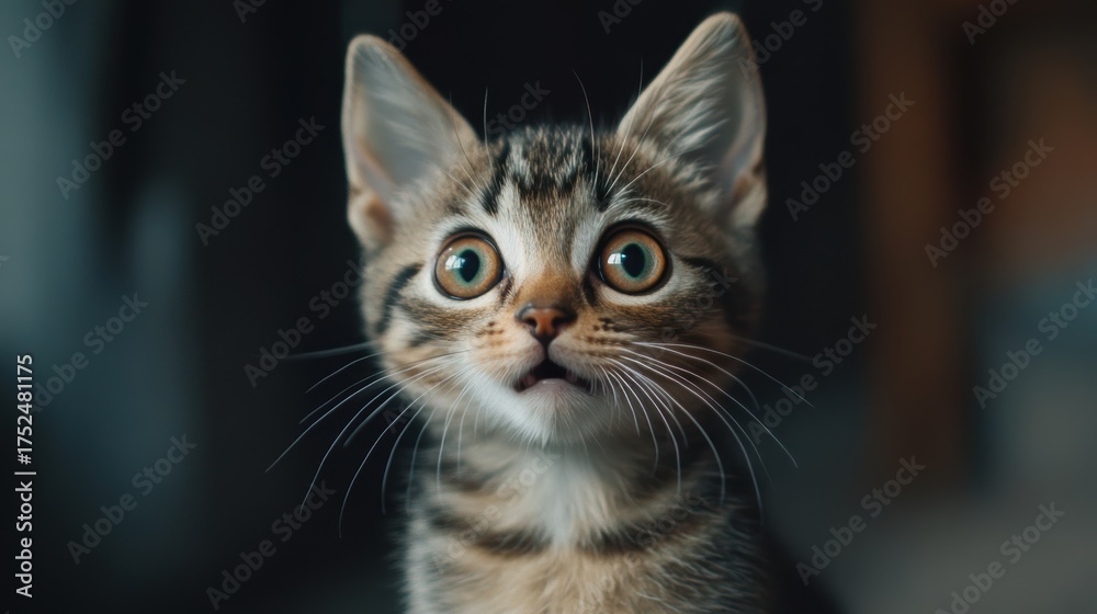 Obraz premium surprised cat make big eyes. American shorthair surprised cat or kitten funny face big eyes, cute, domestic, kitten, feline, Emotional surprised, kitty, wow