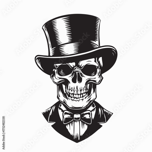 Stylish Skeleton Magician Character in Vintage Style Vector