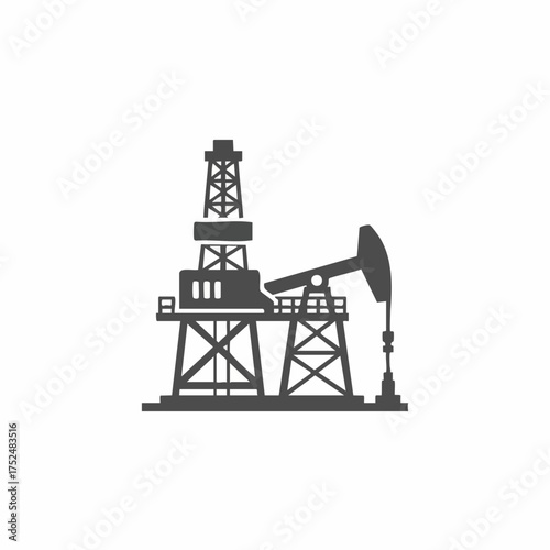 Oil Rig and Pumpjack Silhouette Icon for the Petroleum Industry