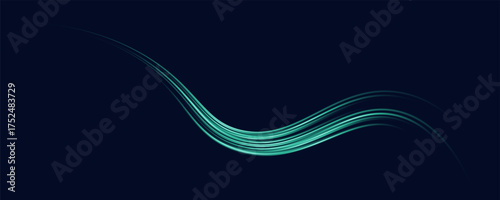 Neon stripes in the form of drill, turns and swirl. Speed of light concept background. Abstract background rotational border lines.