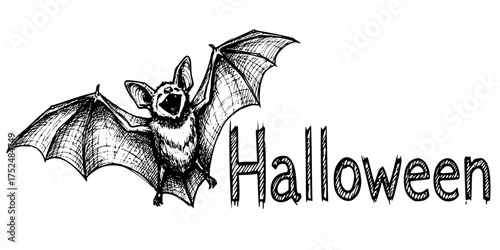 Happy Bat illustration for Halloween with text - Emotional vector illustration